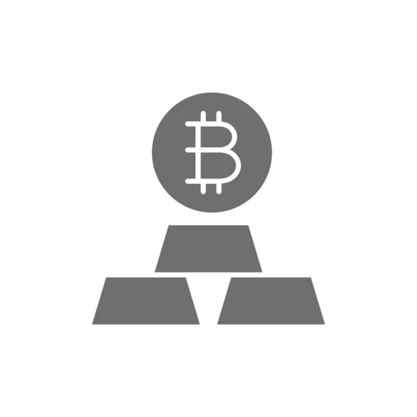 Barras de ouro com bitcoin, ícone cinza criptomoeda. — Vetor de Stock
