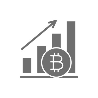 Yukarı doğru grafik, bitcoin para, kripto para birimi gri simgesi.