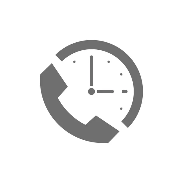 Reloj con teléfono, tiempo de soporte, 24 horas servicio icono gris. — Vector de stock