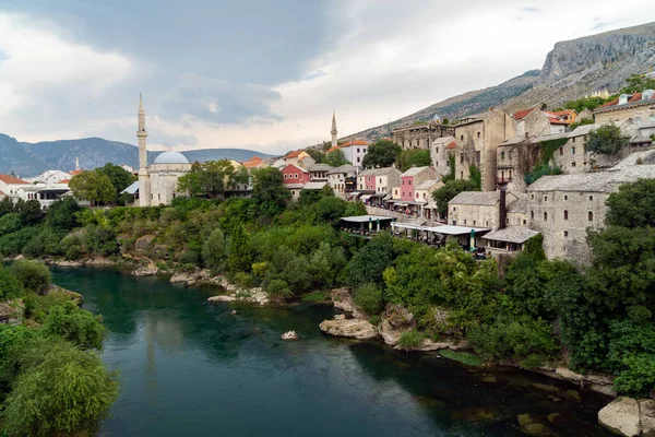 Staré Město Mostar Bosna Hercegovina Pohled Mostu Stari Most Řeku — Stock fotografie