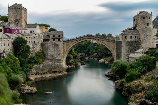 Cidade Velha Mostar Bósnia Herzegovina Com Ponte Stari Most Rio — Fotografia de Stock