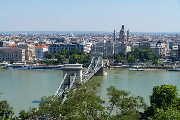 Budapesti Lánchíd Reggeli Panorámája — Stock Fotó