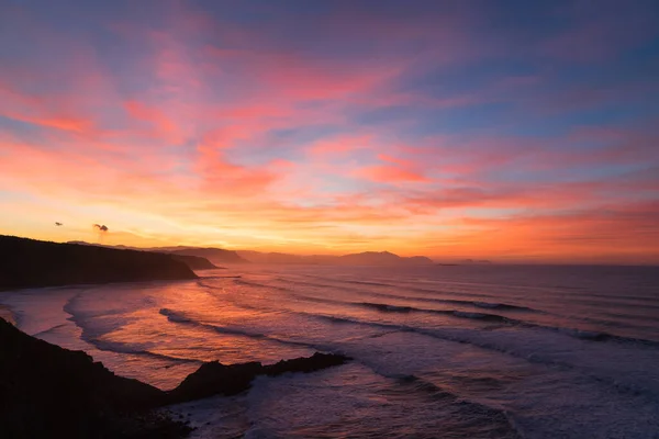 Zachód Słońca Nad Zatoką Biskaya Przy Buku Barrica Kraju Basków — Zdjęcie stockowe