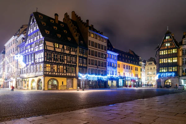 Avondstraat Strassbourg Frankrijk Kerstversiering Verlichting — Stockfoto