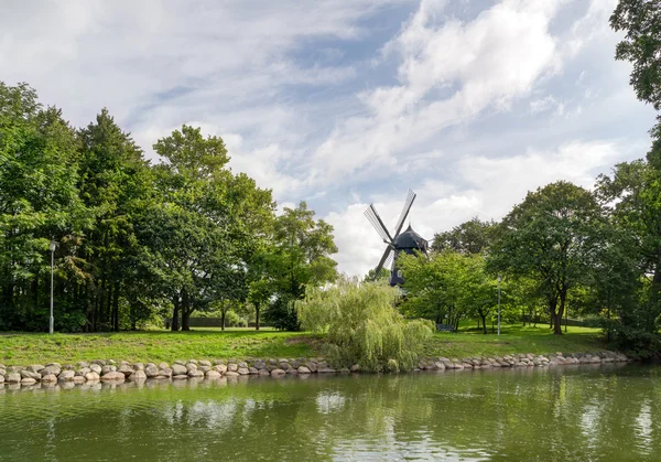 Park met lake en windmolen — Stockfoto