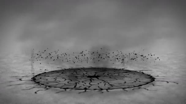 Landung Boden Betonoberfläche Riss Mit Loch Rauch Nebel Staub Loch — Stockvideo