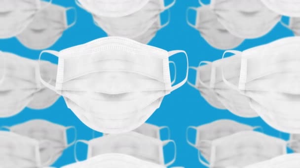 许多医疗口罩盖住口鼻 以防止感染病毒 卫生保健概念 3D现实的医疗面具 循环动画 — 图库视频影像