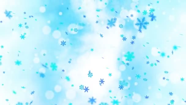 Kleurrijke Heldere Sneeuw Kristallen Schommelen Winter Achtergrond Met Zon Fakkels — Stockvideo