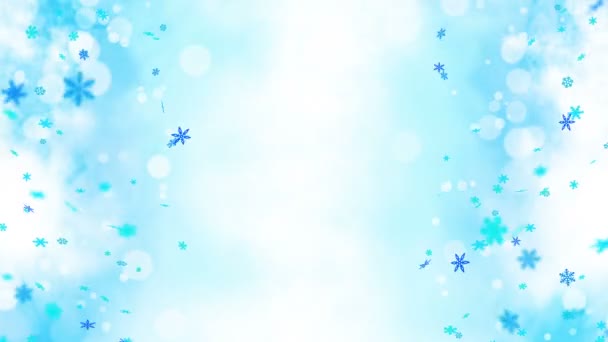 겨울에는 플레어를 배경으로 화려하고 결정들이 휘날리고 있습니다 아름다운 눈송이를 애니메이션 — 비디오