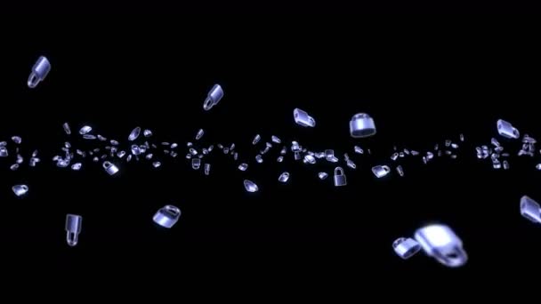 Siyah Arka Planda Bir Sürü Gümüş Asma Kilit Uçuruyor Güvenlik — Stok video
