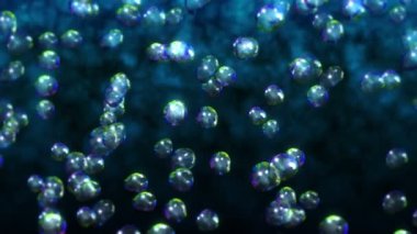 Bir sürü sabun köpüğü uçuruyorum. Gökkuşağı renklerinde gerçekçi bir su küresi. Parlak gökkuşağı kabarcığının 3 boyutlu animasyonu dönüyor. Döngü canlandırması.