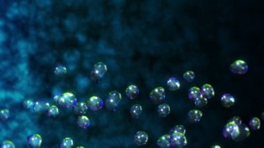 Bir sürü sabun köpüğü uçuruyorum. Gökkuşağı renklerinde gerçekçi bir su küresi. Parlak gökkuşağı kabarcığının 3 boyutlu animasyonu dönüyor. Döngü canlandırması.