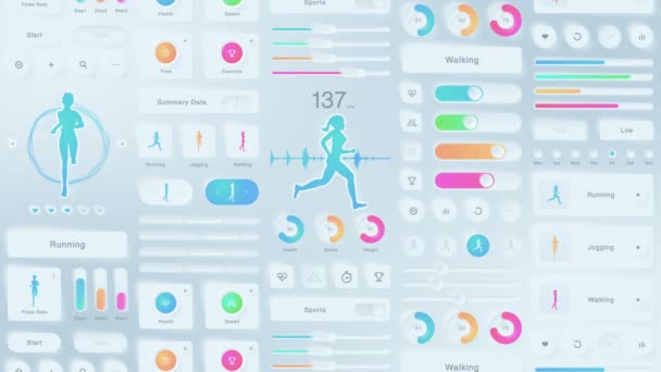 Diseño Creativo Aplicación Fitness Neumorfismo Hola Panel Tecnología Running Concepto — Vídeo de stock
