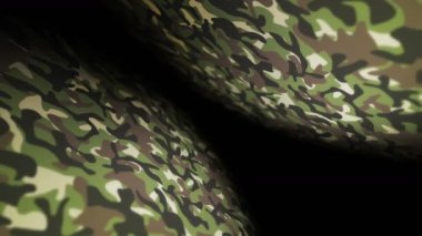 Yeşil kamuflaj desenli arka plan. Askeri üniforma konsepti. Soyut çizgi ve dalga dokusu. Döngü canlandırması.