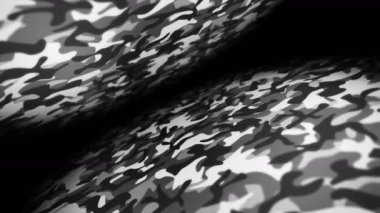 Beyaz kamuflaj desenli arka plan. Askeri üniforma konsepti. Soyut çizgi ve dalga dokusu. Döngü canlandırması.