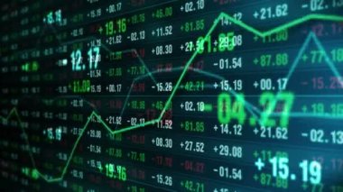 Borsada hat grafiği ve rakamlar. İş Başarı ve büyüme konsepti. Ekranda soyut finansal tablo. Döngü canlandırması.
