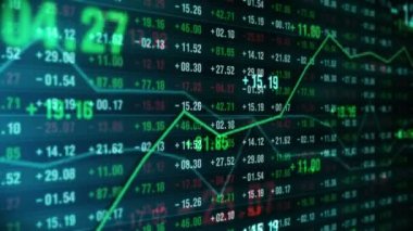 Borsada hat grafiği ve rakamlar. İş Başarı ve büyüme konsepti. Ekranda soyut finansal tablo. Döngü canlandırması.