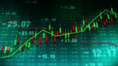 Borsada grafikler ve rakamlar. Başarı ve büyüme kavramı. İş mumu grafiği. Soyut finans ekranda. Döngü canlandırması.