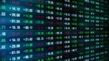 Finansal borsa numaraları. İş başarısı ve büyüme kavramı. Ekranda soyut ekonomi verileri. Döngü canlandırması.