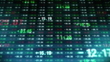 Finansal borsa numaraları. İş başarısı ve büyüme kavramı. Ekranda soyut ekonomi verileri. Döngü canlandırması.