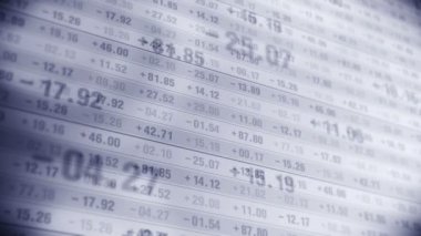Finansal borsa numaraları. İş başarısı ve büyüme kavramı. Tek renkli olsun. Ekranda soyut ekonomi verileri. Döngü canlandırması.
