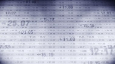 Finansal borsa numaraları. İş başarısı ve büyüme kavramı. Tek renkli olsun. Ekranda soyut ekonomi verileri. Döngü canlandırması.