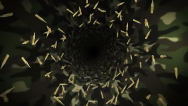 배경에 탄약을 실었어 군사적 피스톨 총알이야 애니메이션 — 비디오
