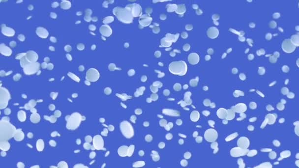 Volando Muchas Pastillas Blancas Sobre Fondo Azul Concepto Medicina Tabletas — Vídeos de Stock