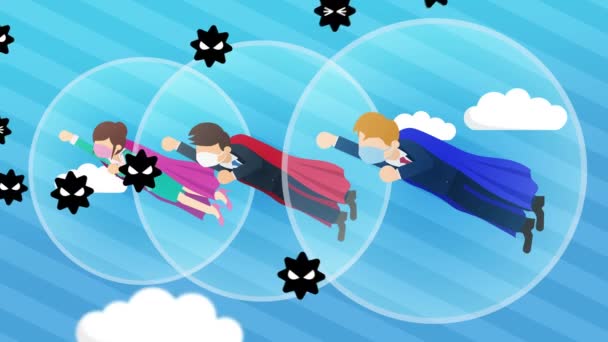 Superheld Business Team Vliegt Tegen Het Virus Medisch Beschermingsconcept Pak — Stockvideo