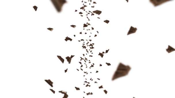 Літає Багато Шоколадних Шматочків Чорному Тлі Їжа Цукерки Молоко Темно — стокове відео