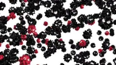 Çizgi film karakteri içinde bir sürü virüs uçurmak. Kırmızı ve Siyah. Yeni bir tür. Değişken. Tıbbi konsept. Öfkeli bir virüs maskotu. 3B döngü canlandırması.