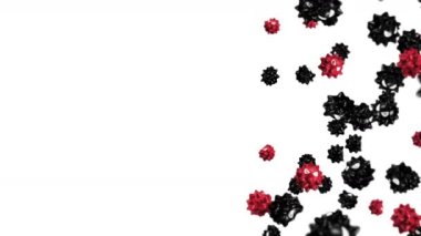 Çizgi film karakteri içinde bir sürü virüs uçurmak. Kırmızı ve Siyah. Yeni bir tür. Değişken. Tıbbi konsept. Öfkeli bir virüs maskotu. 3B döngü canlandırması.