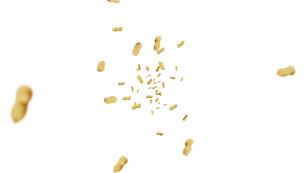 Voando Muitos Amendoins Fundo Branco Amendoins Crus Nozes Amendoim Conchas — Vídeo de Stock