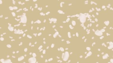 Kahverengi arka planda bir sürü pirinç uçuruyor. Beyaz pirinç taneleri. Glutinous rice. Vejetaryen. Sağlıklı yiyecekler. Pirinç dönüşünün 3 boyutlu döngü animasyonu.