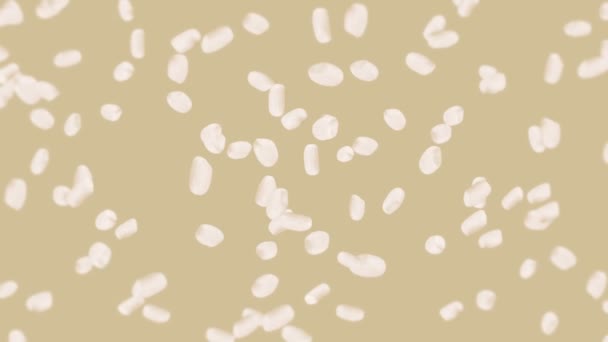 带着褐色背景的大米飞了很多 白米谷粒糯米 素食主义者健康食品 水稻轮作3D循环动画 — 图库视频影像