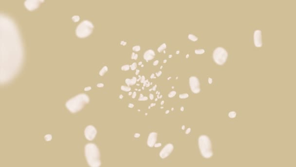 带着褐色背景的大米飞了很多 白米谷粒糯米 素食主义者健康食品 水稻轮作3D循环动画 — 图库视频影像
