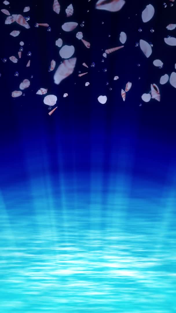 Viele Muscheln Fliegen Blauem Wasser Sammlung Realistischer Schalentiere Tropisches Unterwasser — Stockvideo