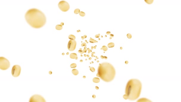 Flying Many Soybeans White Background Light Brown Grains Soya Bean — Stock Video