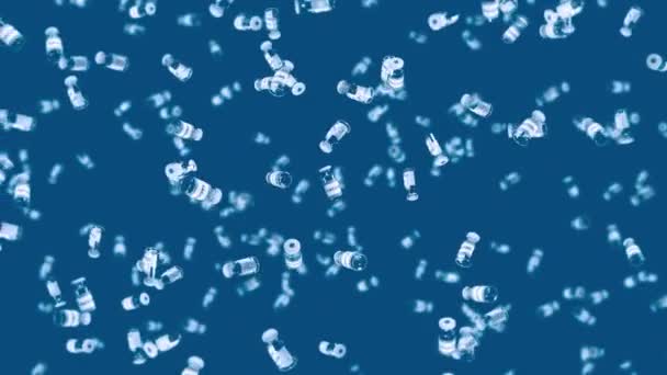 Voler Nombreuses Bouteilles Vaccin Sur Fond Bleu Concept Médical Guérison — Video