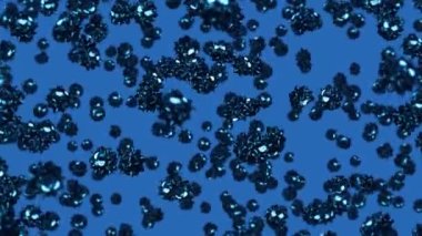 Mavi arka planda çizgi film karakteri içinde bir sürü virüs uçurmak. Tıbbi konsept. Kızgın siyah virüs maskotu. 3B döngü canlandırması.