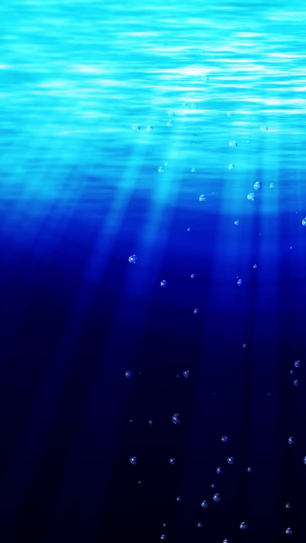 水面に上昇する水中の泡 青い海は明るい光線を照らした 海の水の泡 ループアニメーション — ストック動画