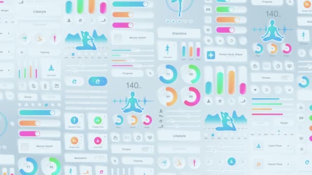 Design Criativo Aplicação Ioga Neumorfismo Olá Painel Técnico Concepção Fitness — Vídeo de Stock