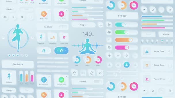 Tvůrčí Design Aplikace Jógy Neumorfizmus Tech Panel Koncept Fitness Cvičení — Stock video