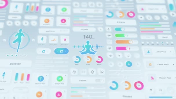 Diseño Creativo Aplicación Yoga Neumorfismo Hola Panel Tecnología Concepto Fitness — Vídeo de stock