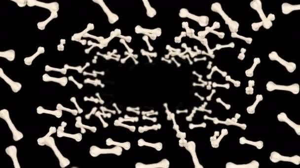 Літає Багато Кісток Чорному Тлі Піктограма Кістки Собаки Корм Тварин — стокове відео