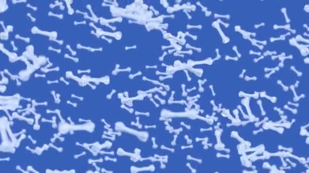 Fliegen Viele Knochen Auf Blauem Hintergrund Hundeknochen Symbol Tierfutter Animation — Stockvideo