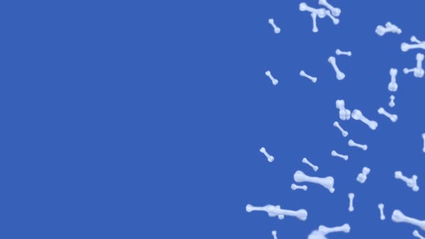 Fliegen Viele Knochen Auf Blauem Hintergrund Hundeknochen Symbol Tierfutter Animation — Stockvideo