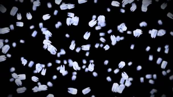 Летит Много Белых Зубов Черном Фоне Концепция Стоматологической Помощи Анимация — стоковое видео