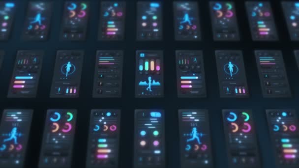 Panel Alta Tecnología Aplicación Fitness Sobre Fondo Oscuro Running Concepto — Vídeo de stock