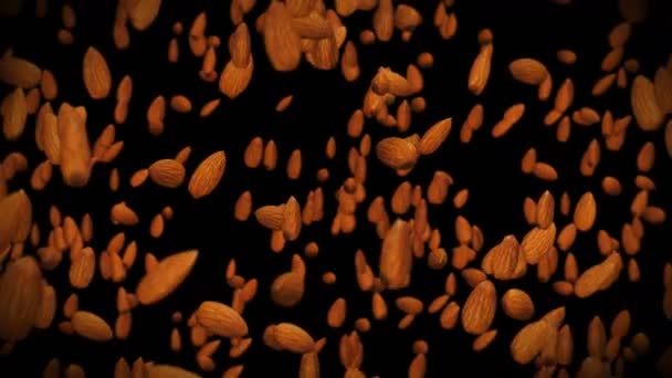 Πετώντας Πολλά Καρύδια Αμύγδαλα Μαύρο Φόντο Τρόφιμα Υγιεινά Τρόφιμα Διατροφή — Αρχείο Βίντεο